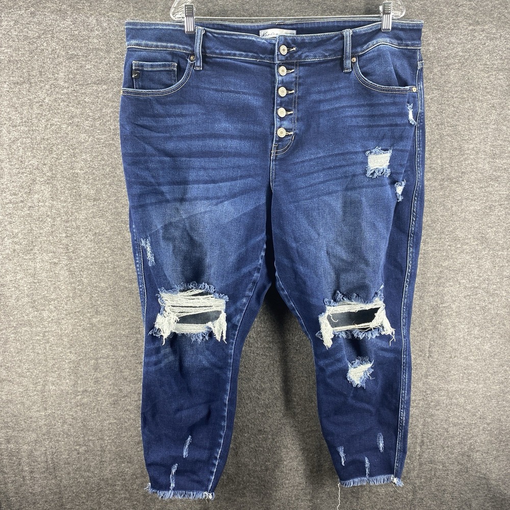 KanCan Jeans Womens‎ 22 Blue Straight High Rise Button Fly Stretch Cowgirl